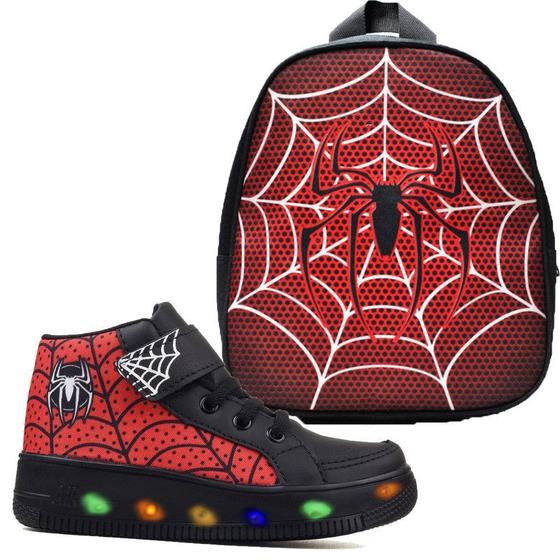 Botinha De Led Led Masculino Aranha Meninos Estilo Barato Calce Facil + Mochila - KIDS Imagem de Botinha De Led Led Masculino Aranha Meninos Estilo Barato Calce Facil + Mochila
