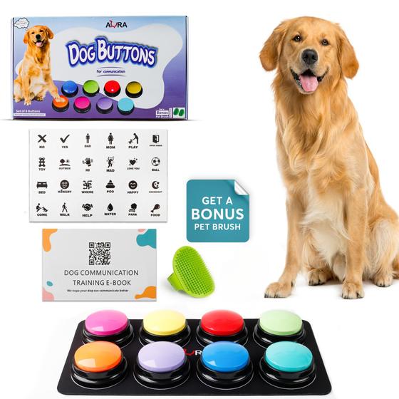 Imagem de Botões Falantes para Cachorros A-URA - Kit com 8 Peças (Tapete, Pincel e E-book)