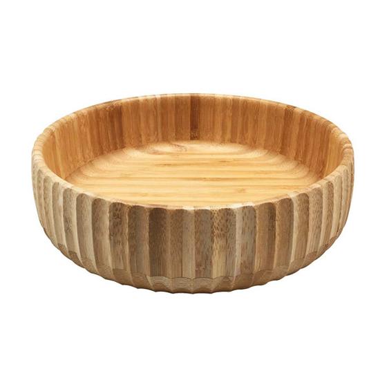 Imagem de Bowl De Bambu Canelado Grande Redondo 22cm Servir Petiscos Porções Decoração Cozinha