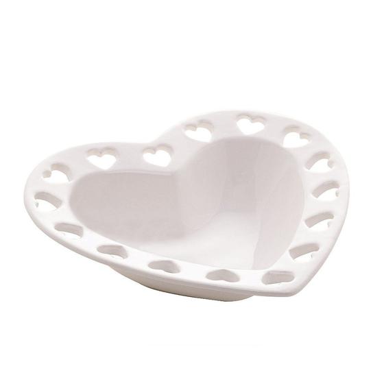 Imagem de Bowl de Coração de Cerâmica com Borda Vazada Branco 14 cm