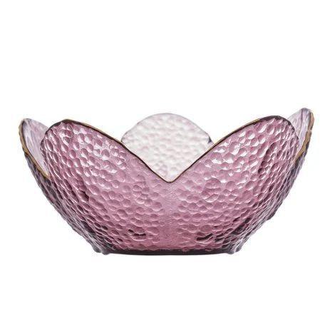 Imagem de Bowl de Cristal de Chumbo Martelado c/ Borda Dourada Taj Flor Rosa 16x8cm - Wolff