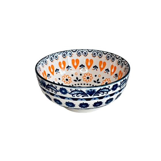 Imagem de Bowl em Cerâmica Flores Azul e Laranja 420ml - 1 unid.