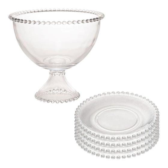 Imagem de Bowl Grande Com Pé Em Cristal Para Sobremesas Salada Com 4 Pratos 20cm