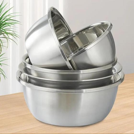 Imagem de Bowl Tigela de Aço Inox 24cm Reforçado Escovado Saladeira Cozinha Diversos tamanhos