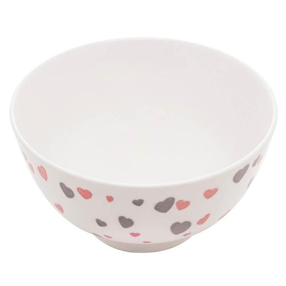 Imagem de Bowl Tigela De Porcelana Branco Corações Rosa Cinza