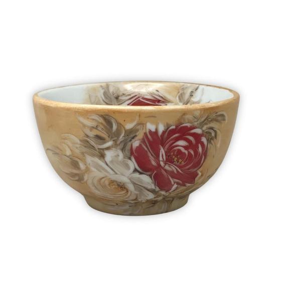 Imagem de Bowl Tigela Japonesa Cumbuca de Porcelana Cereal Açai 500 ml Pintada à Mão ROSAS BRANCA VERMELHA