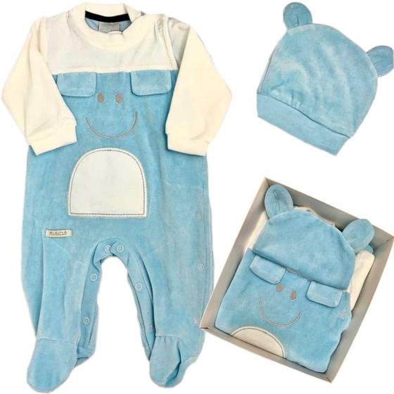 Imagem de Box Baby Macacão Urso Azul em Plush com Touca