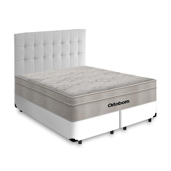 Imagem de Box + Cabeceira Cassis e Colchão Queen- Ortobom- AirTech SpringPocket- 158x198x65cm Branco