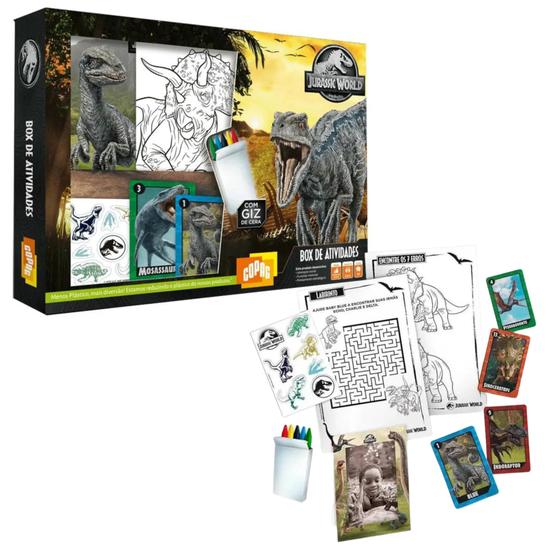 Imagem de Box Caixa de atividades, jogos divertidos, desenho para colorir, labirinto, cartas JURASSIC WORLD - Copag 30721