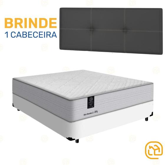 Imagem de Box Casal Branca + Cabeceira Painel Iris Preta + Colchão de Molas Comfort size 138cm