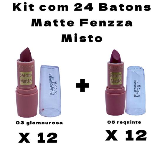 Imagem de Box com 24 Batom Bala Matte Fenzza Efeito Com Óleo De Rícino - Cores 3 e 5