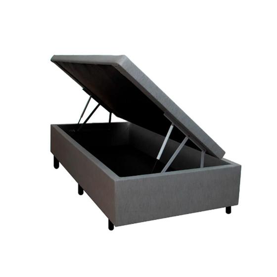 Imagem de Box com Baú Cama Solteiro Madeira Resistente Cinza