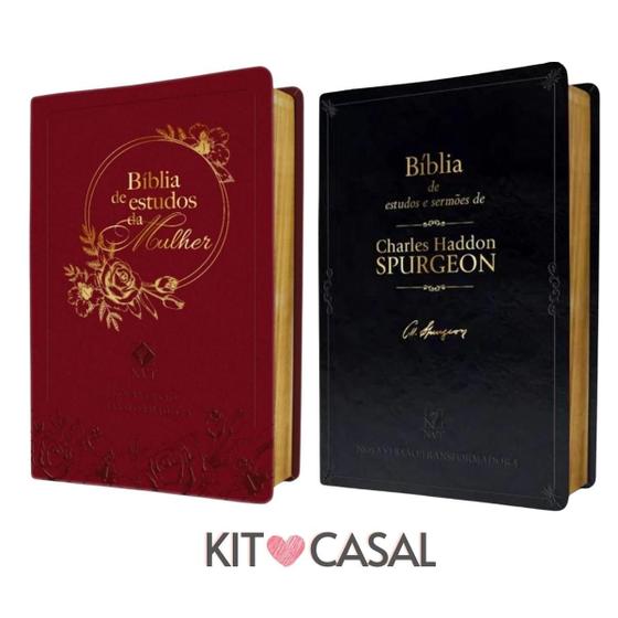 Imagem de Box Especial Casal: 1 Bíblia Estudos Spurgeon + 1 Bíblia Estudos da Mulher - NVT - Capa de Couro