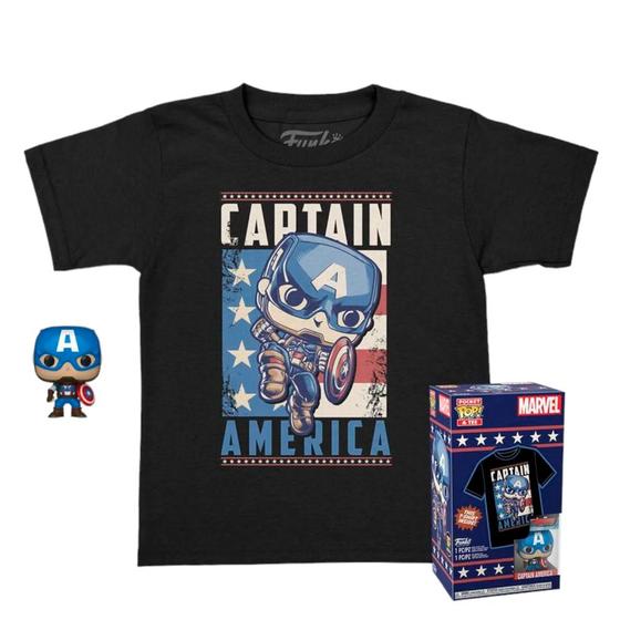 Imagem de Box funko pop pocket marvel - capitão america + camiseta
