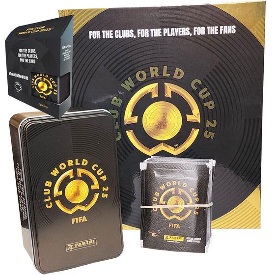 Imagem de Box Ouro Fifa Club World Cupa 2025 Album Capa Dura Metalizada Com 50 Envelopes + Lata Copa Do Mundo De Clubes 2025