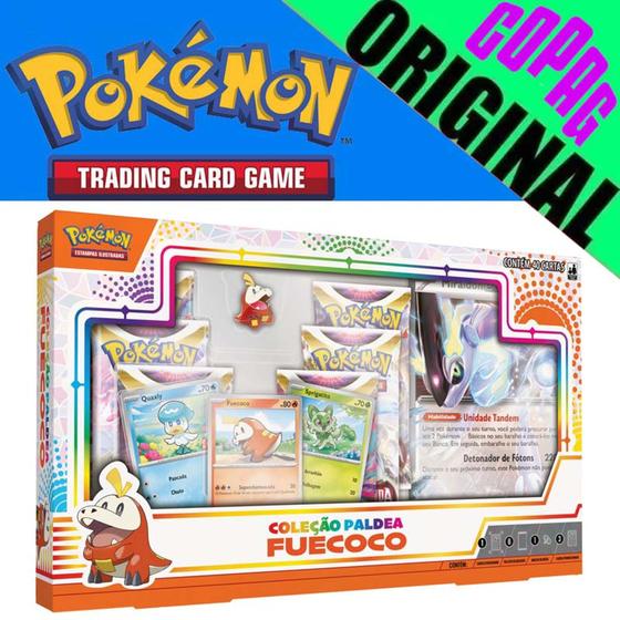 Imagem de Box Pokémon Coleção Paldea Fuecoco com Broche e Carta Gigante Miraidon EX Copag