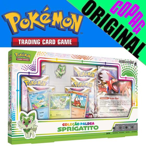 Imagem de Box Pokémon Coleção Paldea Sprigatito com Broche e Carta Gigante Koraidon EX Copag