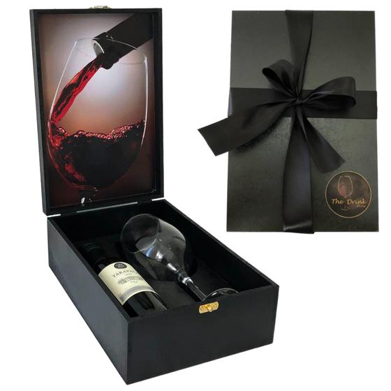 Imagem de Box Premium Vinho Tinto 375ml + Taça Vidro + Caixa Presente