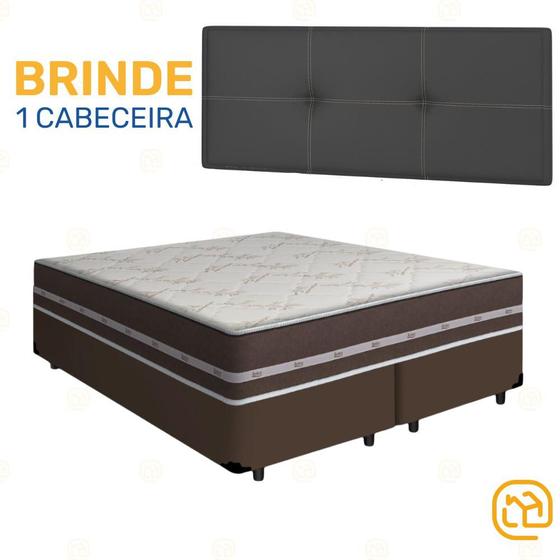 Imagem de Box Queen Marrom + Cabeceira Painel Iris Preta + Colchão de Molas Classic Superlastic 158cm