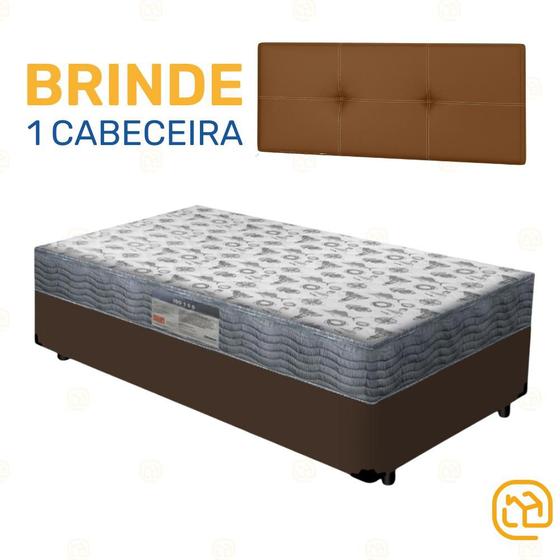 Box Solteiro Marrom + Cabeceira Painel Iris Marrom + Colchão D33 ISO 100 88cm Menor preço em Box Solteiro Marrom + Cabeceira Painel Iris Marrom + Colchão D33 ISO 100 88cm