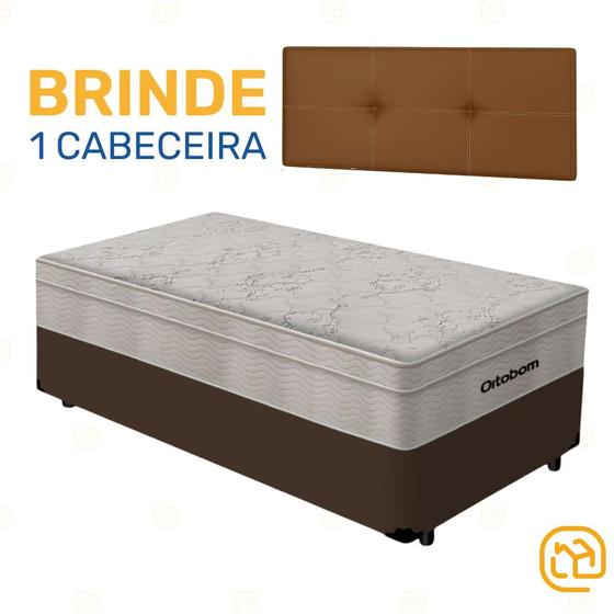 Imagem de Box Solteiro Marrom + Cabeceira Painel Iris Marrom + Colchão De Molas AirTech SpringPocket 88cm