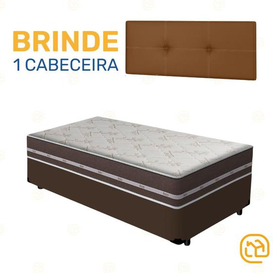 Imagem de Box Solteiro Marrom + Cabeceira Painel Iris Marrom + Colchão de Molas Classic Superlastic 88cm