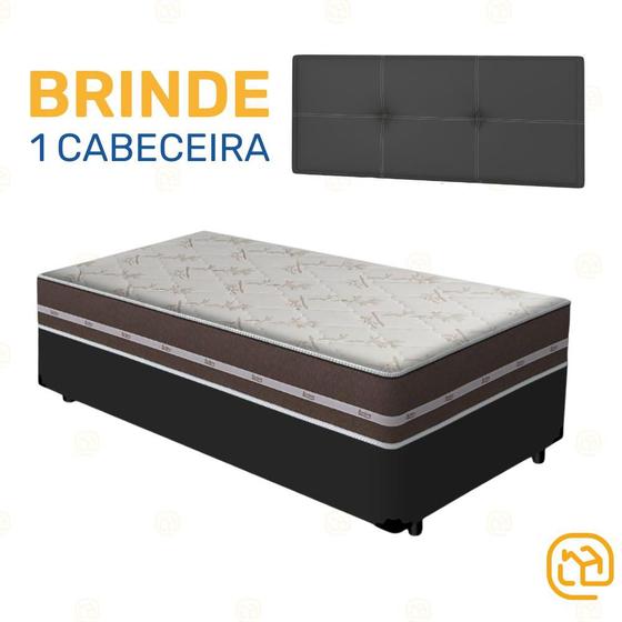 Imagem de Box Solteiro Preta + Cabeceira Painel Iris Preta + Colchão de Molas Classic Superlastic 88cm