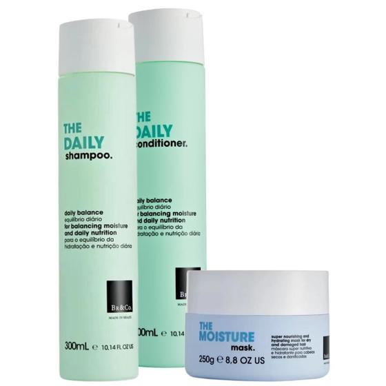 Imagem de Br&CO Kit The Daily Shampoo 300ml, Condicionador 300ml, The Moisture Máscara 250g (3 produtos)