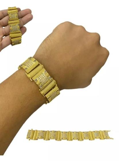 Imagem de Bracelete 18Mm Cravejado Personalizado Banhado A Ouro 18K