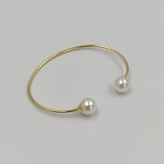 Imagem de Bracelete 2 Bolinhas Pérola Folheado A Ouro 18K Antialérgico - RSPRI008