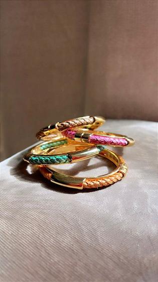 Imagem de Bracelete com material ecológico Colorido - Semijóia Banhada Ouro 18K