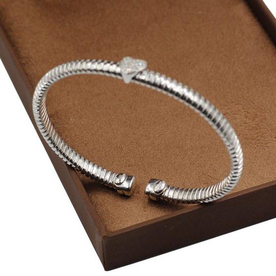 Imagem de Bracelete de Prata 925 Ródio Feminino 17cm 5mm Coração