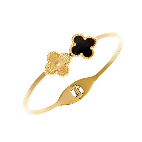 Imagem de Bracelete feminino trevo pulseira dourada banhada ouro aço inoxidável à Prova D'água