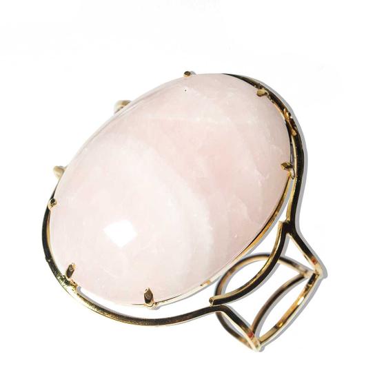 Imagem de Bracelete Fixo Pedra Quartzo Rosa Grande Armação Suave