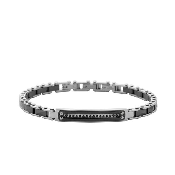 Imagem de Bracelete Masculino Couro Rosso Com Aço Black E Zircônia Rosso