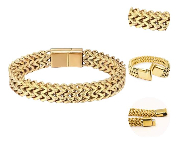 Imagem de Bracelete Masculino Ouro 18k 10mm Grossa Moderna Pulseira Luxo Elegante Presente