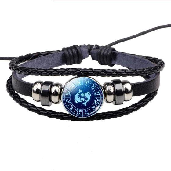 Imagem de Bracelete Personalizado Unissex Signo Do Zodíaco Peixes Azul índigo