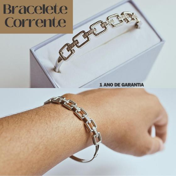 Imagem de Bracelete Pulseira Corrente Banhado a Ouro Aço Banhado Moda Zircônia