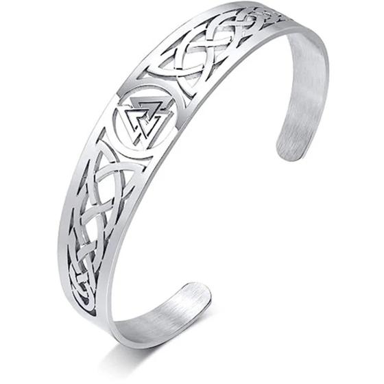 Imagem de Bracelete Viking Símbolo Nórdico Runas De Aço Inoxidável