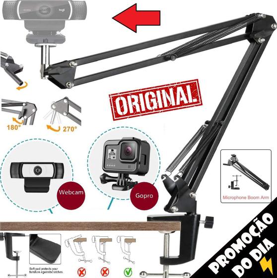 Imagem de Braço Articulado de Mesa Suporte Para Webcam Câmera Vídeo Iluminação 1/4 Conferência Lives Escritório Youtuber Streaming