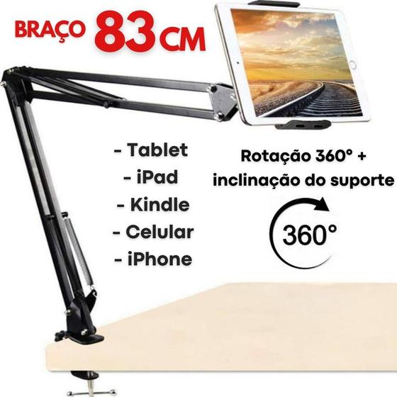 Braço Articulado Suporte de Mesa Tablet Ipad Celular Smartphone Assistir Filmes Series Gravação - CJJM Imagem de Braço Articulado Suporte de Mesa Tablet Ipad Celular Smartphone Assistir Filmes Series Gravação