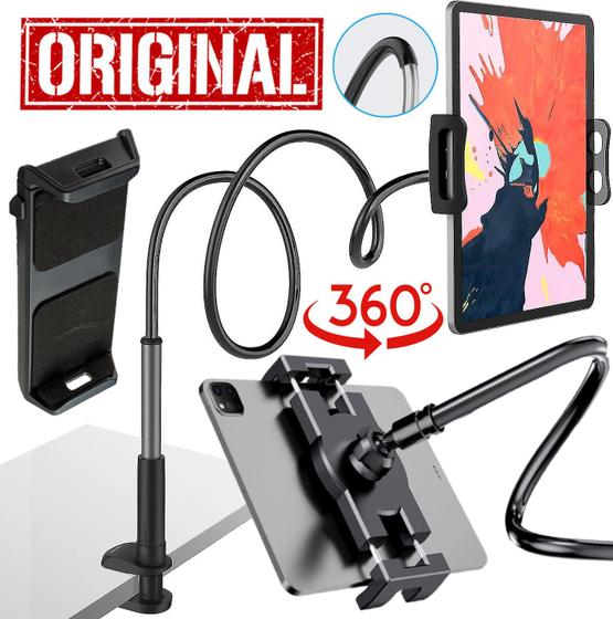 Imagem de Braço Suporte Articulado Tablet iPad Kindle Smarphone Flexível 360 Ajustável Giratório Clip Mesa Cama Gravação Vídeo