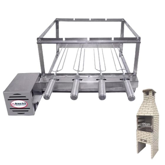 Imagem de Brasa Grill Tradicional Gira 4 Espetos Especial para Churrasqueira Pré Moldada 55cm Espaço Largura