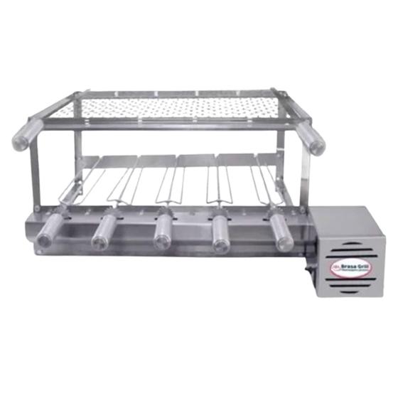 Imagem de Brasa Grill Tradicional Gira 5 Espetos Churrasqueira Giratória + 1 Grelha Moeda 50x40