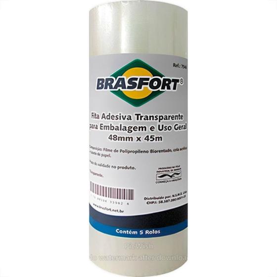 Imagem de Brasfort Fita Adesiva P/Embalagem Transp. 48X 45 - Kit C/5 Un