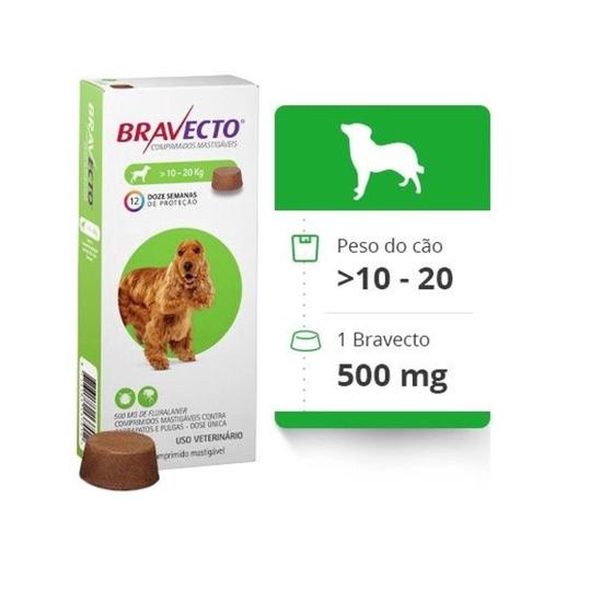 Imagem de Bravecto Antipulgas E Carrapatos Comprimido Cães 10 A 20Kg