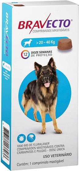 Imagem de Bravecto Antipulgas e Carrapatos para Cães 20 até 40kg - 1 Comprimido - Brincalhão