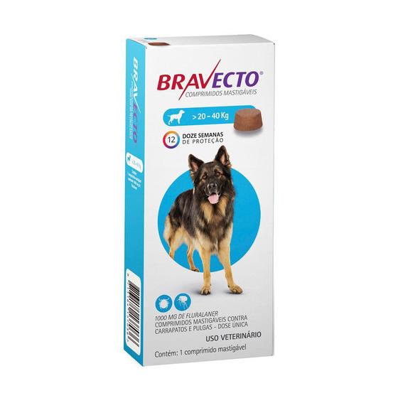 Imagem de Bravecto Comprimido Antipulgas e Carrapatos MSD Para Cães De 20 a 40 kg