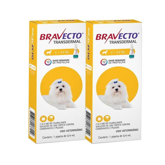 Imagem de Bravecto Transdermal Cães 2 a 4,5 kg Kit 2 unidades Antipulgas MSD