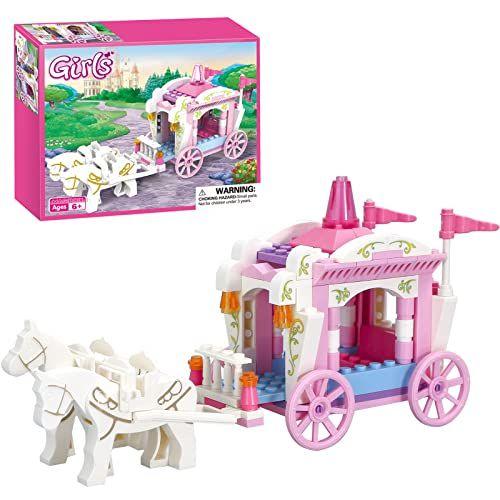 Imagem de BRICK STORY Meninas Princesa Carriage Building Sets Pink Royal Carriage Ride for Princess Building Blocks Creative Fairy Brinquedos Construíveis para Crianças de 6 a 12 anos ou mais, 98 Peças